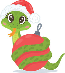 Vector illustration of a cute snake in a Santa hat