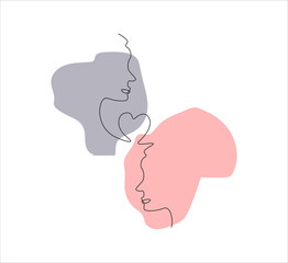 One continuous line drawing of happy valentine day concept. simple single line drawing of valentine heart theme . heart and couple illustration. editable outline