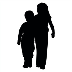 Brother and Sister Silhouettes vector illustration