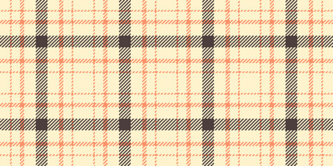 Scratch plaid textile texture, minimal background fabric seamless. Christmas check vector pattern tartan in light and orange colors.