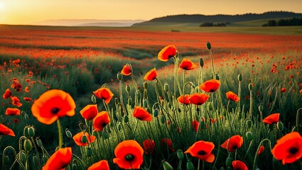 Obraz premium Poppy field at sunset 