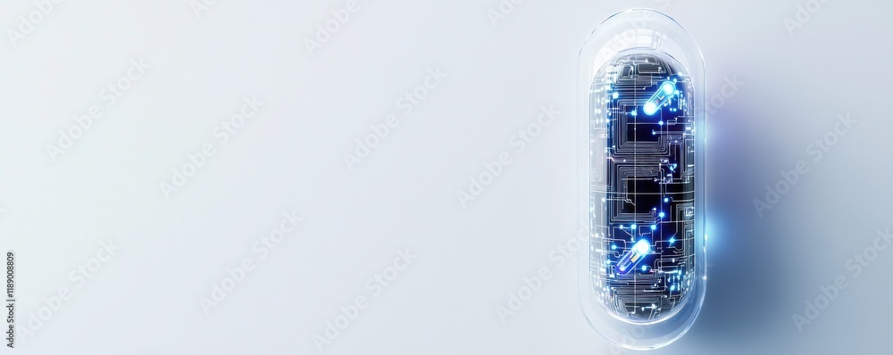 Poster a futuristic device with intricate circuitry and glowing components, showcasing advanced technology 