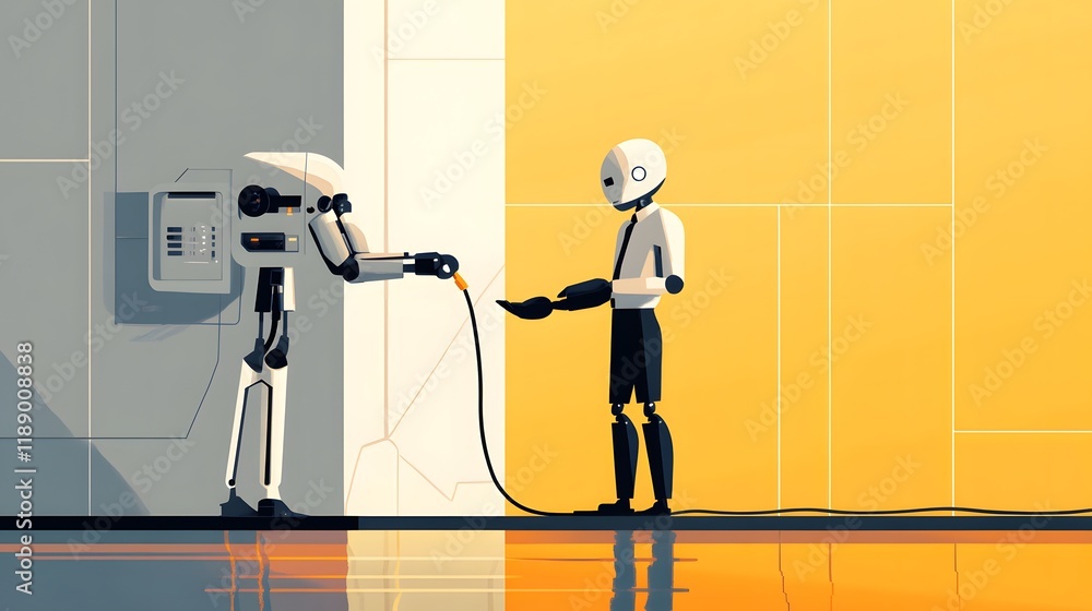 Aufkleber robot and humanoid exchange data connection