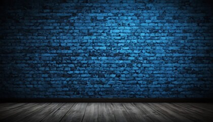 Empty weathered blue brick wall and sidewalk in light on product mock-up wall,The Calm Beauty of a Blue Brick Wall on light in dark room,