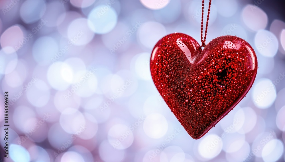 Aufkleber sparkling red heart ornament against bokeh background valentine day romantic themes