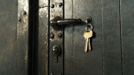 Security door with keys and a keychain visible, symbolizing secure access to a private property.