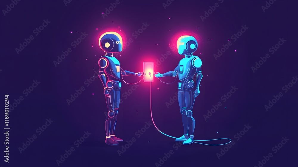 Poster two robots share data via a connected device