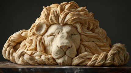 Obraz premium A Majestic Lion Sculpted from Bread Dough: A Culinary Masterpiece