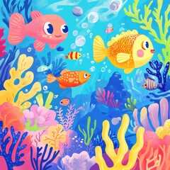Fototapeta premium Colorful Fish Swim Amidst Vibrant Coral Reefs
