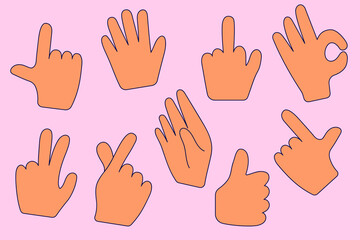 Set with different doodle hand gestures. Modern hand drawn illustration.
