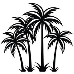 Fototapeta premium Stylish Palm Tree Vector Illustration, Group of Attractive Palm Trees in Minimalist Design on a White Background, Perfect for Tropical and Summer-Themed Graphics