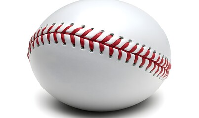 Close-up of a classic white baseball with red stitching against a white background.