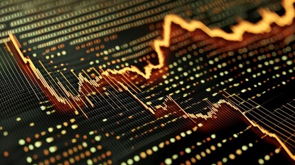 Abstract financial graph depicting fluctuating trends with a dark background and vibrant orange lines illustrating market dynamics.