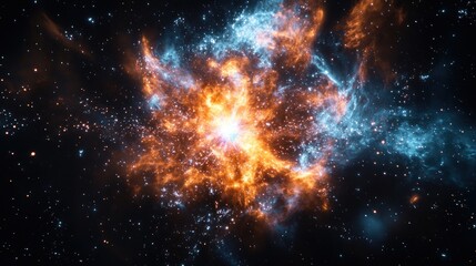 Fototapeta premium Cosmic Nebula: Fiery Orange and Icy Blue Celestial Dance in the Vast Expanse of Space