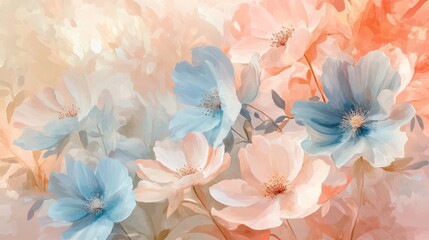 An abstract floral design using pastel colors and soft shapes, creating a calming and inviting atmosphere, modern art style 