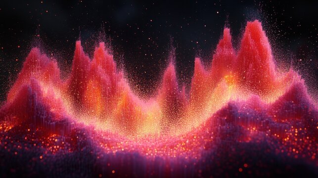 Fantastic mountains made of pixel particles