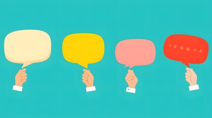 Colorful Speech Bubbles Held by Hands Illustrating Communication