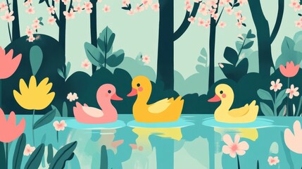 A duck playing in the spring lake