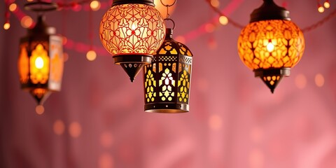 Fototapeta premium Arabic lantern of Ramadan celebration background illustration. Generative AI