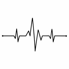 Heart beat one line. Continuous lines heart beats drawing. Wave pulse. Hand drawn heartbeat. Black silhouette cardiogram isolated