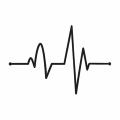 Heart beat one line. Continuous lines heart beats drawing. Wave pulse. Hand drawn heartbeat. Black silhouette cardiogram isolated