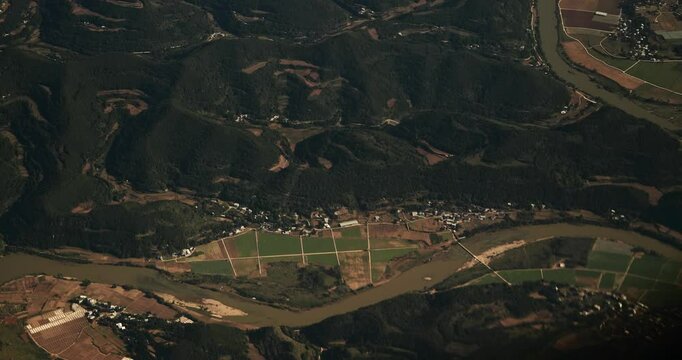 China. Aerial View From Airplane Window On Yongding River. Largest River To Flow Through Beijing. Wuding River Or Unfixed River Because Its Flow Was Irregular. Porthole View. Dense Private Buildings