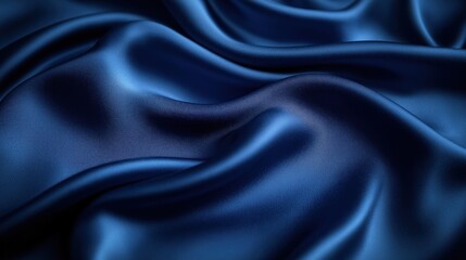 Fototapeta premium Close-up view of smooth blue fabric with elegant folds. Soft material texture is prominent. Abstract design. Luxurious and beautiful fabric. Suitable for fashion or design projects.