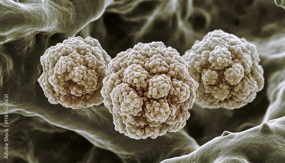 Poster microscopic view of three cellular structures under high magnification
