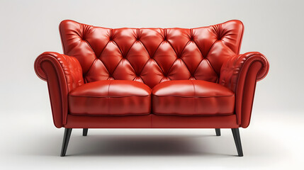 Fototapeta premium A classic red leather chesterfield loveseat sofa is displayed against a seamless transparent