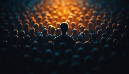 A lone figure under dramatic light standing out from the crowd, symbolizing personal power, leadership, and individuality