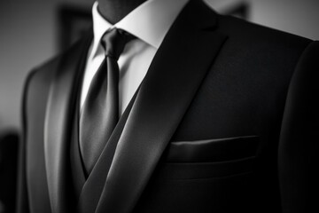 Elegant Mens Black Three Piece Suit Close Up