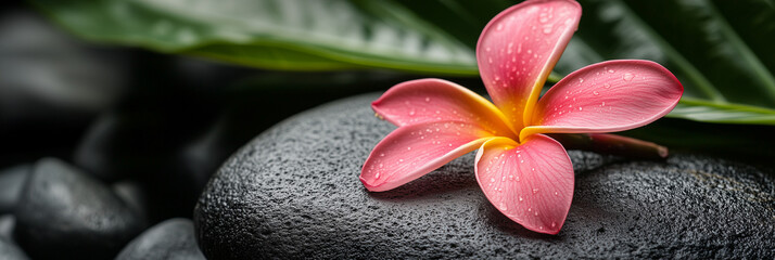 Fototapeta premium Flower Background with Pink Plumeria on Stones