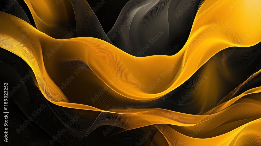 Poster color abstract waves background. yellow and black curve lines backdrop. luxury colorful wavy pattern