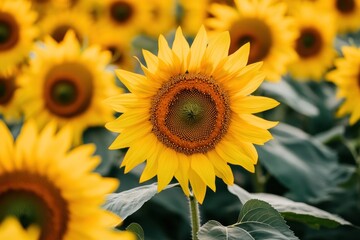 Fototapeta premium Vibrant Sunflower Blooms in a Sunny Field