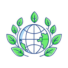 globe with leaves vector icon, globe with leaves vector illustration - simple illustration of globe with leaves, perfect for logos,and globe with leaves -themed designs.