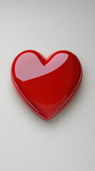Obraz premium A glossy red heart is placed on a clean white surface, reflecting light beautifully