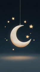 Naklejka premium A delicate crescent moon hangs gracefully surrounded by glowing stars in the night sky