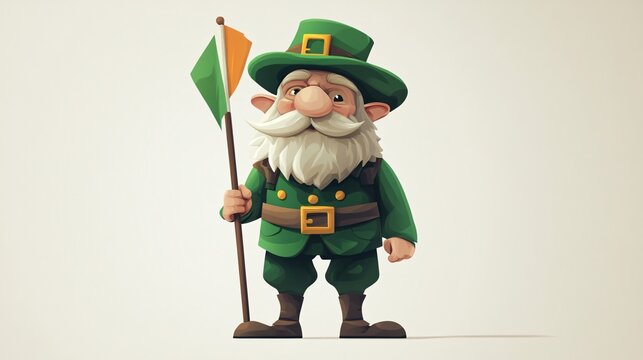 Leprechaun with Ireland Flag Celebrating St. Patrick's Day | Festive Wide Angle Image