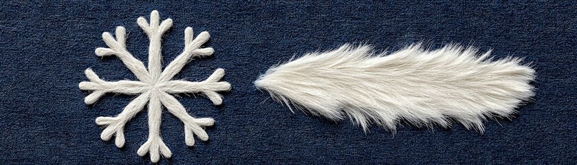 Decorative Snowflake and Soft Feather on Dark Textile Background for Winter Themes