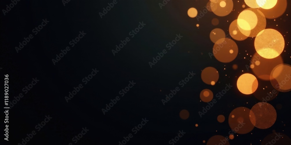 Poster abstract dark background with golden bokeh lights for design projects