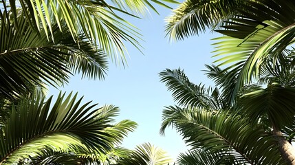 Fototapeta premium Lush Tropical Greenery with Floral Elements Against a Clear Sky