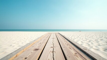 Fototapeta premium Wooden boardwalk path leading to tranquil ocean beach