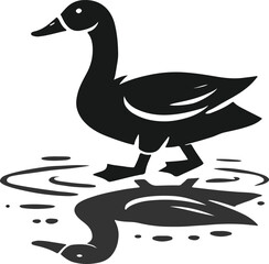 Silhouette of a duck and its reflection on water