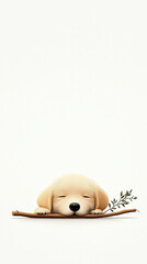 Fototapeta premium Small puppy appears relaxed while chewing on a stick, showcasing delightful character and charm