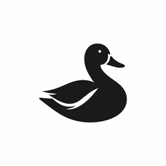 A stylized, solid black silhouette of a duck against a pure white background.