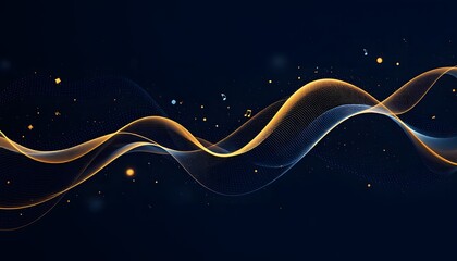 Abstract golden waves flowing through the dark night, creating a dynamic rhythm - signifies energy and motion - suitable for music events, technology promos, and presentations