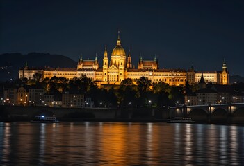 Naklejka premium View of Prague Castle illuminated at night