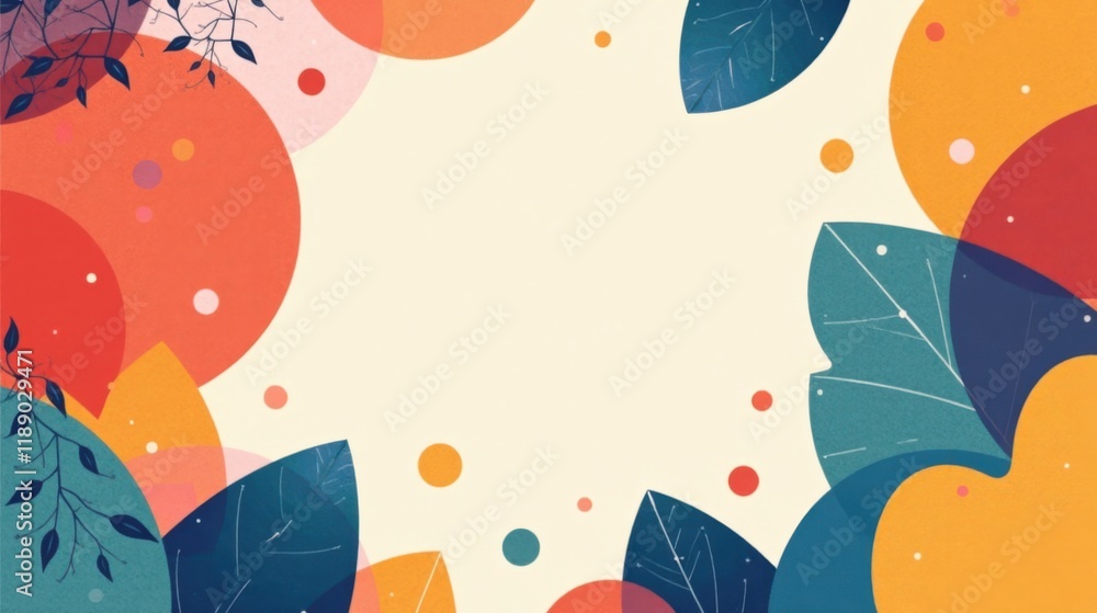 Poster abstract autumnal floral design with circular elements and a blank center for text