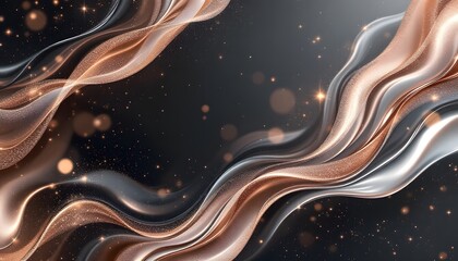 Elegant abstract waves in rose gold and silver, conveying luxury and sophistication, ideal for upscale branding, web design or festive occasions