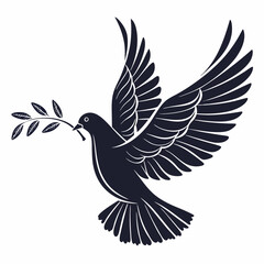 Dove with olive branch vector Black silhouette on a white background